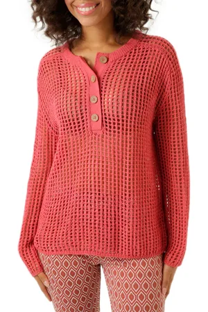 Aniston CASUAL Damen Strick-Pullover Grobstrick-Pullover mit Knopfleiste Langarm-Shirt 81819457 Rot