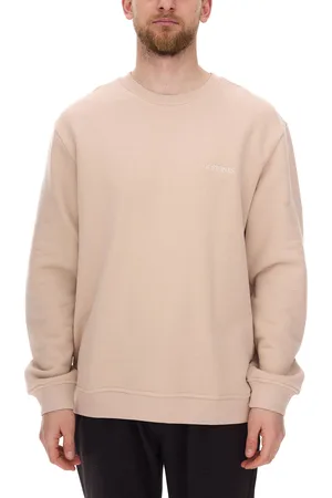 Stones Herren Oversized-Pullover moderner Baumwoll-Sweater mit Rundhals-Ausschnitt Sweatshirt 400gsm mit Logo-Stick Beige