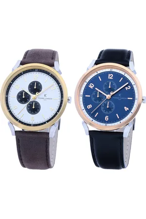 Pierre Cardin Herren Armband-Uhr mit Multi-Ziffernblatt analoge Quarz-Uhr mit Leder-Armband 3ATM 44mm in Braun/Gold/Silber oder Schwarz/Silber/Blau/Rosegold