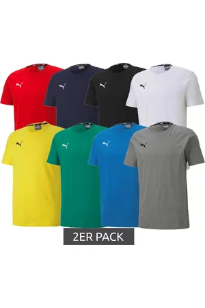 PUMA 2er Pack TeamGoal 23 Jungen & Mädchen Sport-Shirt Baumwoll-Shirt mit Logo-Patch T-Shirt 656709 Grün, Schwarz, Grau, Dunkelblau, Gelb, Rot, Hellblau oder Weiß