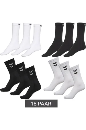Hummel 18 Paar Basic Sport-Socken Baumwoll-Strümpfe Alltags-Socken mit Marken-Schriftzug 205603 oder Kontrastwinkel 022030 in Weiß oder Schwarz
