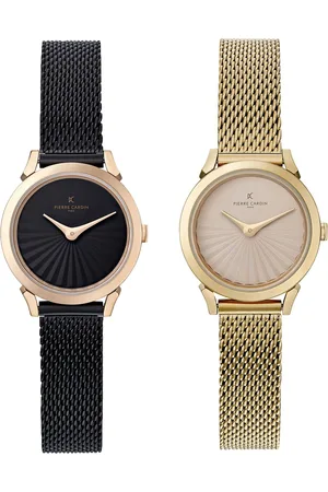 Pierre Cardin Damen Armband-Uhr schlichtes Ziffernblatt analoge Quarz-Uhr mit Edelstahl-Armband 3ATM 27mm CPI.25 Schwarz/Gold oder Gold