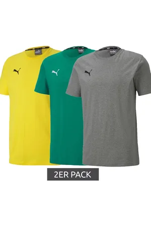 PUMA 2er Pack TeamGoal 23 Casual Herren T-Shirt mit Logo-Stickerei Baumwoll-Shirt Fußball 656578 Grau, Gelb oder Grün