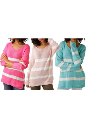 Aniston CASUAL Damen Strick-Pullover mit Baumwollanteil Alltags-Pullover Langarm-Shirt Pink, Rosa oder Türkis