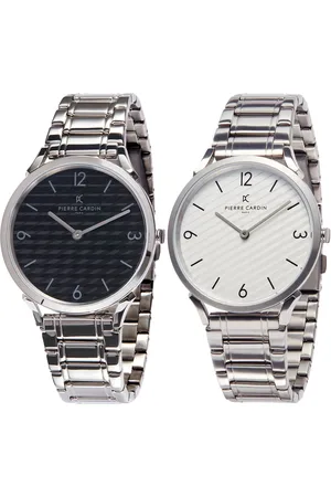 Pierre Cardin Herren Armband-Uhr analoge Quarz-Uhr mit Edelstahl-Armband 3ATM 40mm in Silber/Weiß oder Silber/Schwarz