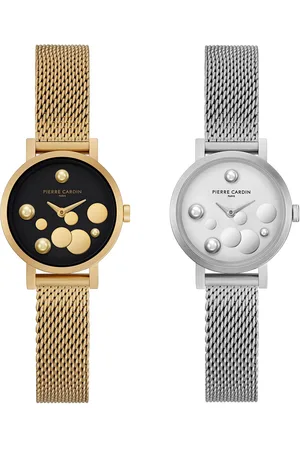 Pierre Cardin Damen Armband-Uhr Ziffernblatt mit silbernen Kreis-Details analoge Quarz-Uhr mit Edelstahl-Armband 3ATM 28mm CCM.050 Silber oder Gold