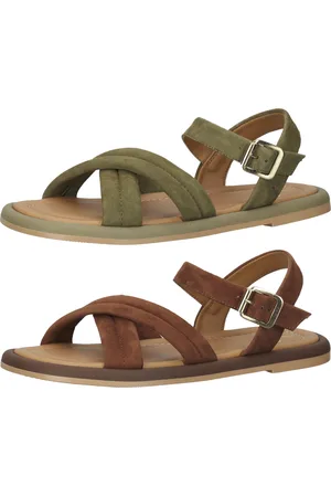 Sansibar Damen Echtleder-Schuhe im Ethno-Look Sommer-Sandale Grün oder Braun
