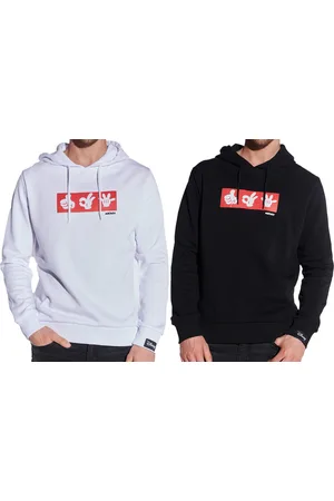 Course Mickey Mouse Herren Hoodie mit Mickey-Hand-Print und Patch Kapuzen-Pullover Baumwoll-Sweater 484 in Weiß oder Schwarz