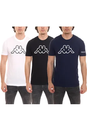 Kappa Herren Baumwoll-Shirt Rundhals-Shirt mit großem Logo-Patch Kurzarm-Shirt Blau, Schwarz oder Weiß