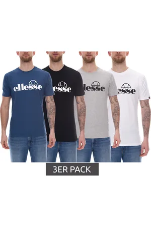 Ellesse 3er Pack Fuenti T-Shirt Herren Baumwoll-Shirt mit Logo-Print Sport-Shirt SHP16469 in Schwarz, Weiß, Blau oder Grau