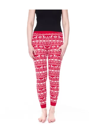 Esmara Damen Leggings mit winterlichem Allover-Print Sweat-Hose Oeko-Tex 100 zertifiziert Homewear 390657_2201 Rot/Weiß