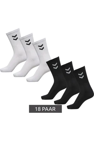 Hummel 18 Paar Basic Crew-Socken mit Kontrastwinkel Baumwoll-Strümpfe Sport-Socken 022030 Schwarz oder Weiß
