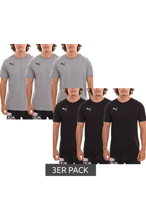 PUMA 3er Pack TeamGOAL 23 Casual Herren Baumwoll-Shirt mit Logo-Stickerei schlichtes T-Shirts 656578 Schwarz oder Grau