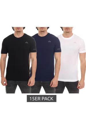 Kappa 15er Pack Herren Baumwoll-Shirt Sparpack Rundhals-Shirt mit kleinem Logo-Patch Kurzarm-Shirt 711169 Weiß, Blau oder Schwarz