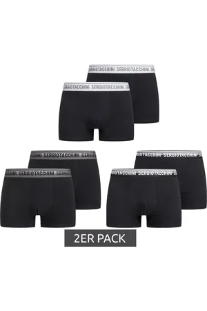 Sergio Tacchini 2er Pack Herren Boxershorts mit zweifarbigen Bund und weißen Schriftzug Baumwoll-Unterhose 160gsm 23.0000.974 Schwarz/Weiß, Schwarz/Grau oder Schwarz