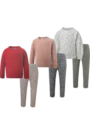 DKNY Zweiteiliges Kinder Chenille-Set bestehend aus Sweatshirt und Leggings mit Effektgarn Pullover und Hose für Mädchen Kleinkind 1527280 Rosa/Grau, Weiß/Grün oder Rot/Weiß