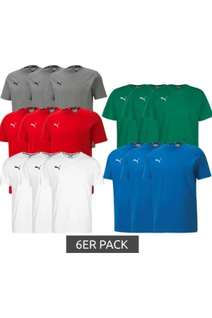 PUMA 6er Sparpack TeamGOAL 23 Casual Herren Baumwoll-Shirt mit Logo-Stickerei schlichtes T-Shirts Rot, Grau, Grün, Weiß oder Hellblau