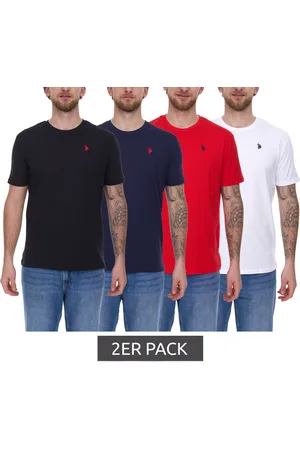 U.S. Polo Assn. 2er Pack Herren Basic T-Shirt mit Marken-Stickerei Baumwoll-Shirt US40 154 035 002387 in Schwarz, Navy, Weiß oder Rot