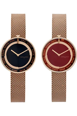 Pierre Cardin Damen Armband-Uhr modernes Ziffernblatt analoge Quarz-Uhr mit Edelstahl-Armband 3ATM 33mm CMA.0001 Rose-Gold/Schwarz oder Rose-Gold/Rot