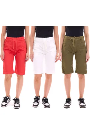 Please Damen Stoff-Shorts kurze Hose mit Bindeband Bermuda Sommer-Hose Rot, Weiß oder Khaki
