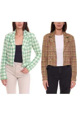 Aniston CASUALS Damen sportlich eleganter Kurz-Blazer mit Zierknöpfen Grün/Bunt oder Grün/Weiß