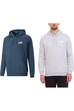 PUMA ESS Logo Herren stylischer Kapuzen-Pullover Baumwoll-Hoodie mit Logo auf der Brust 679631 Grau, Blau