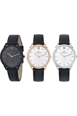Pierre Cardin Damen Armband-Uhr schlichtes Ziffernblatt analoge Quarz-Uhr mit Leder-Armband 3ATM 40mm CPI.200 Schwarz, Schwarz/Gold oder Schwarz/Silber