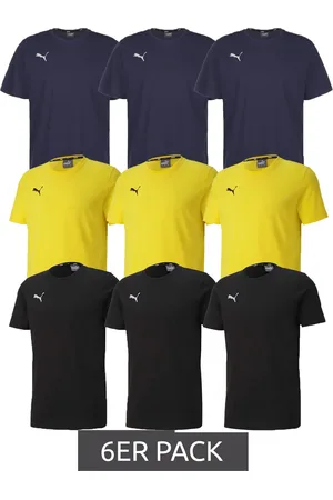PUMA 6er Sparpack TeamGOAL 23 Casual Herren Baumwoll-Shirt mit Logo-Stickerei schlichtes T-Shirts 656578 Schwarz, Navy oder Gelb