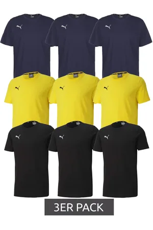 PUMA 3er Pack TeamGOAL 23 Casual Herren Baumwoll-Shirt mit Logo-Stickerei schlichtes T-Shirts 656578 Schwarz, Navy oder Gelb