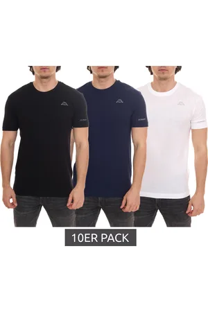 Kappa 10er Pack Herren Baumwoll-Shirt Rundhals-Shirt mit kleinem Logo-Patch Kurzarm-Shirt T-Shirt Sparpack 711169 Weiß, Blau oder Schwarz