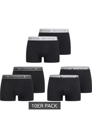 Sergio Tacchini 10er Pack Herren Boxershorts mit zweifarbigen Bund und weißen Schriftzug Baumwoll-Unterhose 160gsm 23.0000.974 Schwarz/Weiß, Schwarz/Grau oder Schwarz