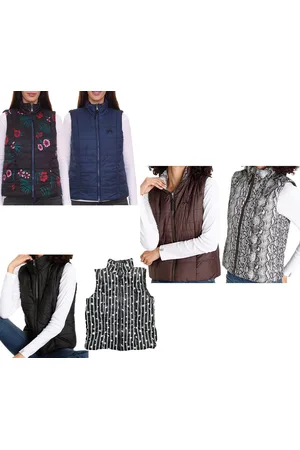 ALPENBLITZ Damen Wende-Weste unifarben und Allover-Print Stepp-Weste Frühlings-Weste Dunkelblau/Bunt, Braun/Weiß oder Schwarz/Weiß