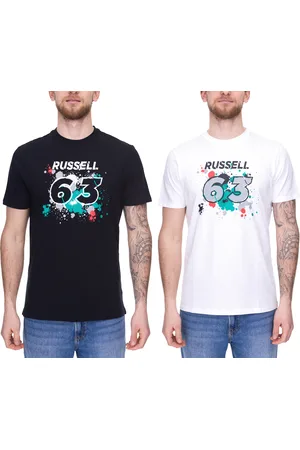 Mercedes AMG Petronas F1 MAPF1 FW George #63 Herren Baumwoll-Shirt mit George Russel Print Rundhals-Shirt 701220866 Schwarz oder Weiß