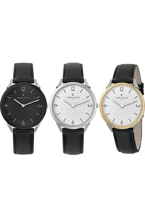 Pierre Cardin Herren Armband-Uhr in Geschenkbox analoge Quarz-Uhr mit Leder-Armband 3ATM 40mm oder 39mm Silber/Gold, Schwarz oder Silber/Schwarz