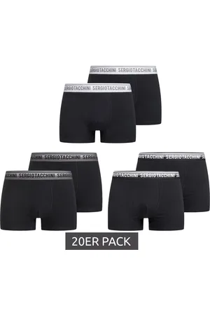 Sergio Tacchini 20er Pack Herren Boxershorts mit zweifarbigen Bund und weißen Schriftzug Baumwoll-Unterhose 160gsm 23.0000.974 Schwarz/Weiß, Schwarz/Grau oder Schwarz