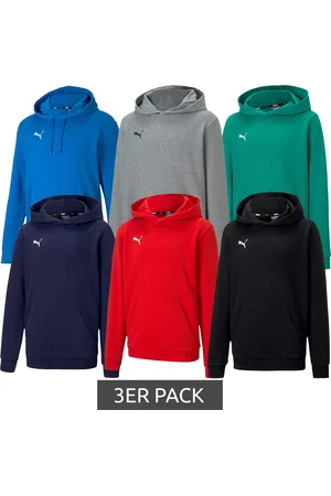 PUMA 3er Sparpack teamGOAL 23 Casuals Kinder Hoody mit Kängurutasche Kapuzen-Pullover für Jugendliche Jungen & Mädchen 656711 Rot, Schwarz, Grün, Navy, Grau, Blau
