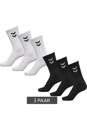 Hummel 3 Paar Basic Crew-Socken mit Kontrastwinkel Baumwoll-Strümpfe Sport-Socken 022030 Schwarz oder Weiß