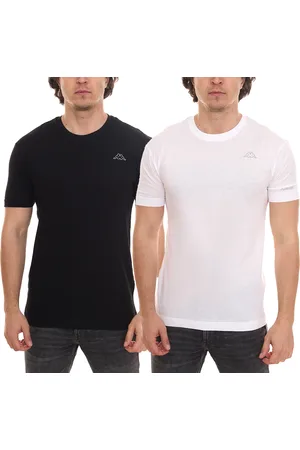 Kappa Herren Baumwoll-Shirt Rundhals-Shirt mit kleinem Logo-Patch Kurzarm-Shirt 711169 Weiß oder Schwarz
