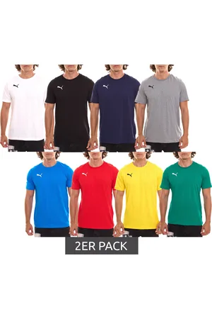 PUMA 2er Sparpack TeamGoal 23 Casual Herren T-Shirt mit Logo-Stickerei Baumwoll-Shirt Fußball 656578 Schwarz, Navy, Grau, Hellblau, Weiß, Rot, Gelb oder Grün