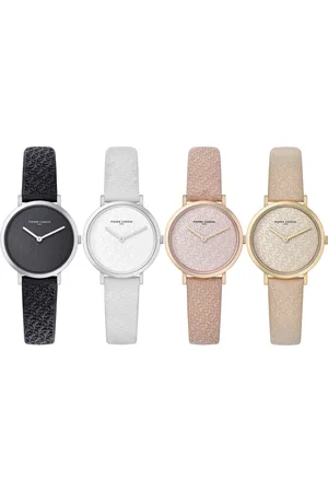 Pierre Cardin Damen Armband-Uhr mit Marken-Kürzel-Print analoge Quarz-Uhr mit Leder-Armband 3ATM 31mm CBV.15 Schwarz, Rosa, Weiß oder Beige
