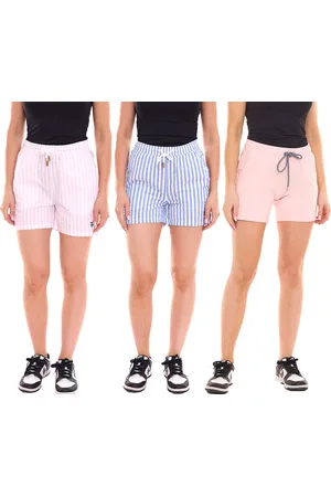 DELMAO Damen Shorts kurze Hose mit seitlichen Eingriffstaschen Blau/Weiß, Rosa/Weiß oder schlicht Rosa