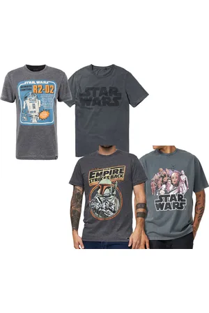 RE: X STAR WARS Herren T-Shirt Print mit Skywalker-Saga/R2D2 oder Das Imperium schlägt zurück-Print Baumwoll-Shirt Kurzarm-Shirt Dunkel-Grau