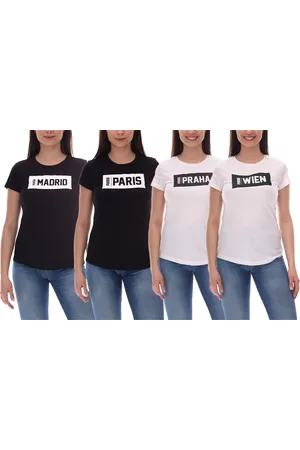 PUMA City Damen Baumwoll-Shirt mit Praha/Prag, Paris, Wien oder Madrid Schriftzug Kurzarm-Shirt Rundhals-Shirt 575957 Weiß oder Schwarz