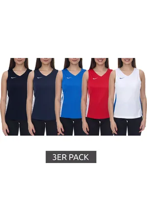 Nike 3er Pack Team Fitness Damen Tank-Top mit DryFit Sport-Shirt Trainings-Shirt NT0211 Rot, Blau, Weiß, Schwarz, Grün