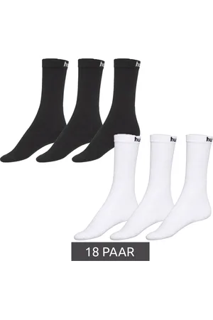 Hummel 18 Paar Basic Sport-Socken mit Marken-Schriftzug Baumwoll-Strümpfe Alltags-Socken 205603 Weiß oder Schwarz