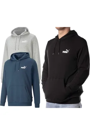 PUMA ESS Logo Herren stylischer Kapuzen-Pullover Baumwoll-Hoodie mit Logo auf der Brust 679631 Grau, Schwarz, Blau