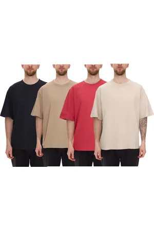 Stones Herren T-Shirt schlichtes Baumwoll-Shirt mit Rundhals und Stick-Logo Kurzarm-Shirt 240gsm Oversized Rot, Schwarz, Beige oder Hellbraun