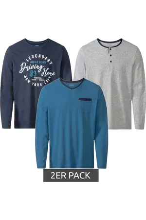 Livergy 2er Sparpack Herren Pyjama Top Nachtwäsche Oberteil Schlaf-Shirt 390208-2201 Blau, Navy oder Grau