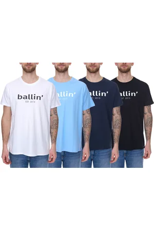 Ballin Herren nachhaltiges Baumwoll-Shirt mit Logo-Print auf der Front Kurzarm-Shirt SH-REG-H050 Weiß, Navy, Hellblau oder Schwarz