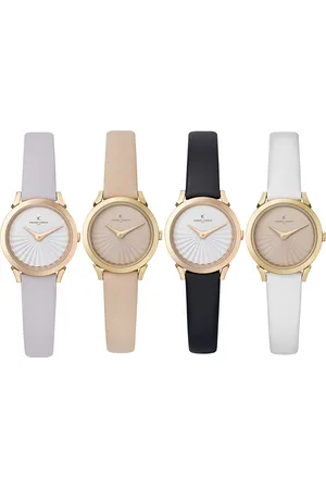 Pierre Cardin Damen Armband-Uhr schlichtes Ziffernblatt analoge Quarz-Uhr mit Leder-Armband 3ATM 27mm CPI.250 Beige, Schwarz, Weiß, Rosa
